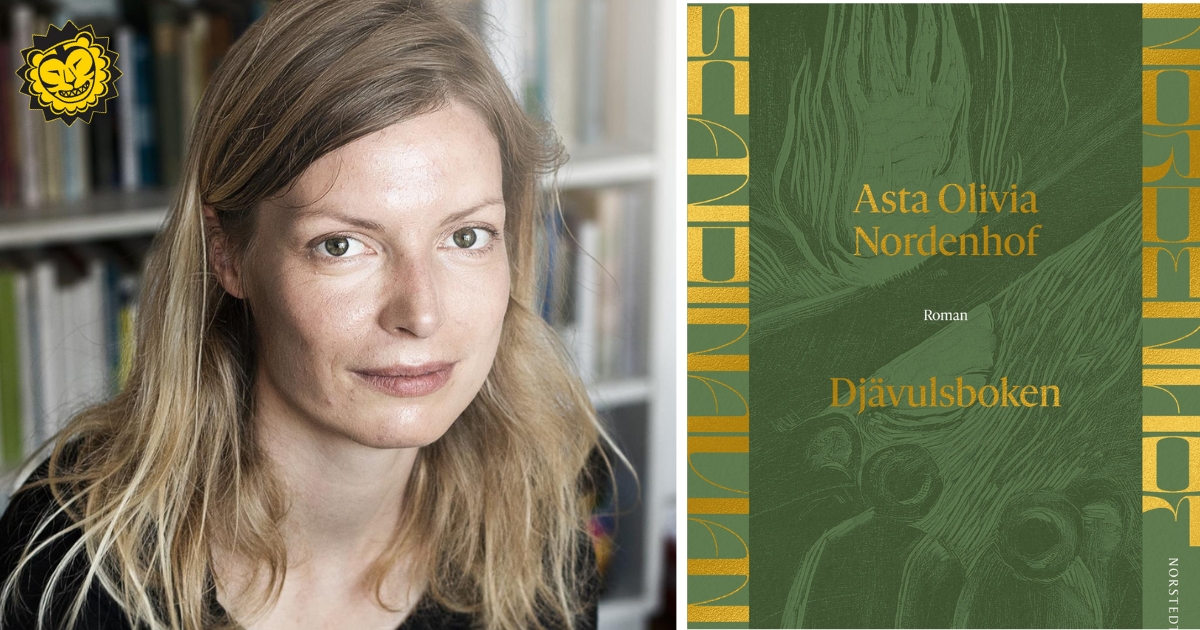 Porträtt på Asta Olivia Nordehof och bokomslag till hennes nya bok Djävulsboken